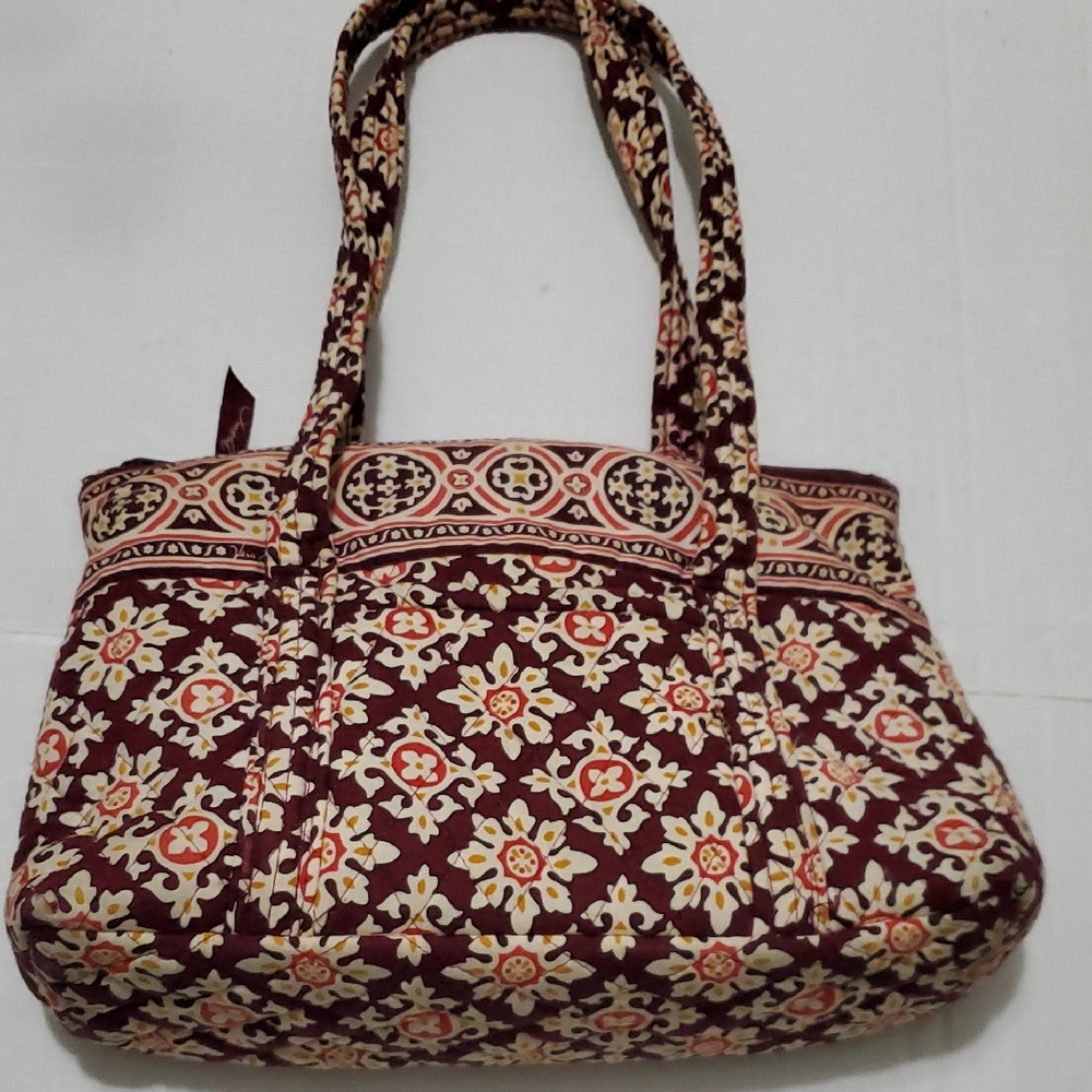 Vera Bradley Paddy Burgundy Floral Cotton Quilted Top Handle Shoulder Bag